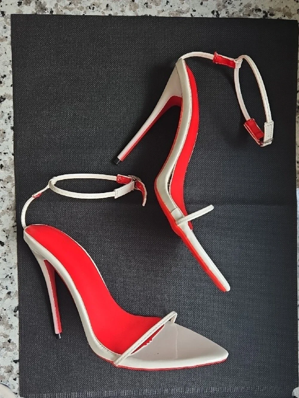 Women's White Pointed Slingback Heels with Red Insole